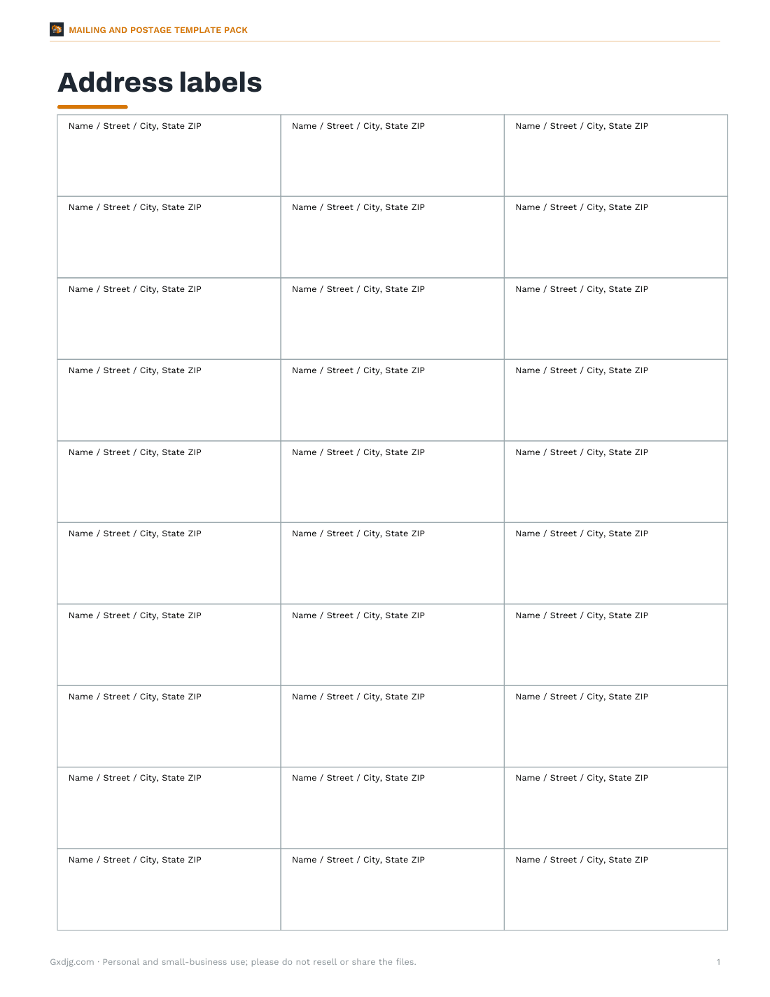Preview of the first page of Address labels (PDF/DOCX)